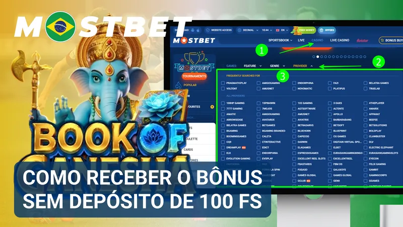 Etapas de ativação mostram a escolha da oferta e a liberação de 100 rodadas grátis sem adicionar fundos ao saldo.
