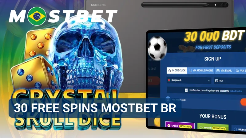 Banner promocional destaca 30 rodadas grátis vinculadas a uma oferta da MostBet para o Brasil.