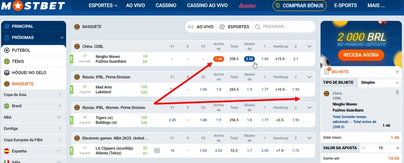 Fazendo uma aposta em basquete na MostBet Brasil