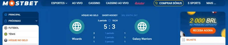 Partida de hóquei em live na MostBet Brasil