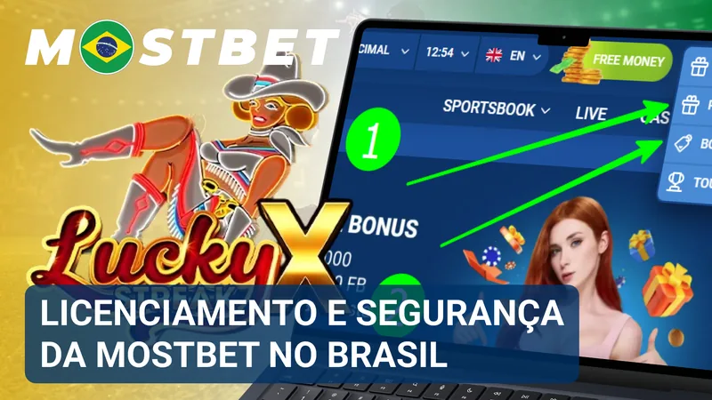 Área informativa da Mostbet com dados de licenciamento e elementos relacionados à proteção da plataforma.