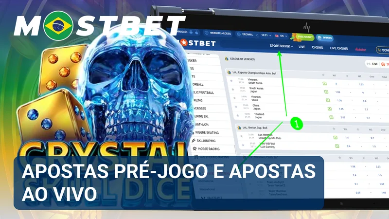 Partidas futuras e eventos em andamento aparecem separados entre os mercados pré-jogo e ao vivo.